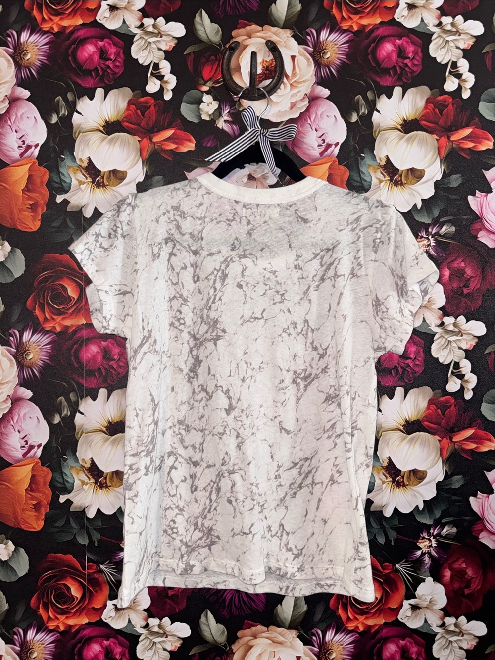 NWT, Madewell White and Gray Marble-Print Short Sleeve Tee, S - Picture 6 of 8